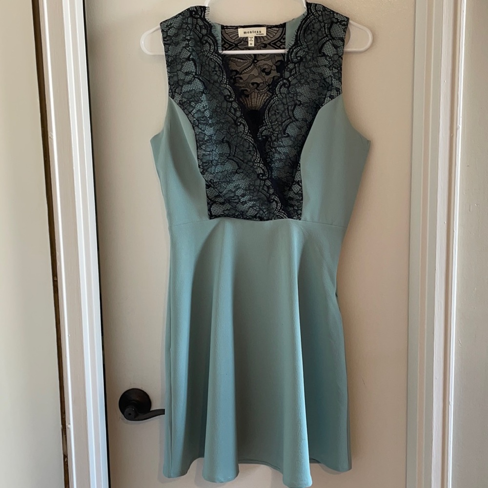 Turquoise with Black lace dress